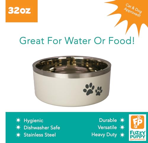 Fuzzy Puppy Pet Products Futternapf aus Edelstahl, doppelwandig, isoliert, rutschfest, für Hunde, Katzen, Haustierfutter und Wassernapf, Buttermilch, 900 ml (PN: DWB-BM-32)