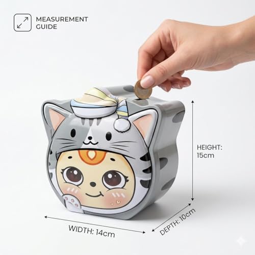 Image of Sajani Cute Cartoon Creative Portable Piggy Bank, Money Saving Box with Combination Lock, Mini Coin Bank Gifts for Boys and Girls, Best Return Gifts for Kids (Pack of 1) (Tiger - Grey)