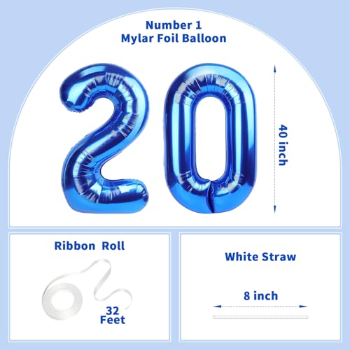 Image of Number Balloons Navy Blue Balloons - Giant Number 20 Balloon, Blue 20th Number Balloon Birthday Decorations for Boys
