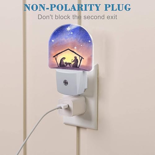 Image of Night Light Plug into Wall Birth of Jesus in Bethlehem Night Light with Dusk to Dawn Sensor Night Light for Kid Girls Boys Women Men Room Decor, Hallway, Kitchen, Bathroom, Nursery, Stairs