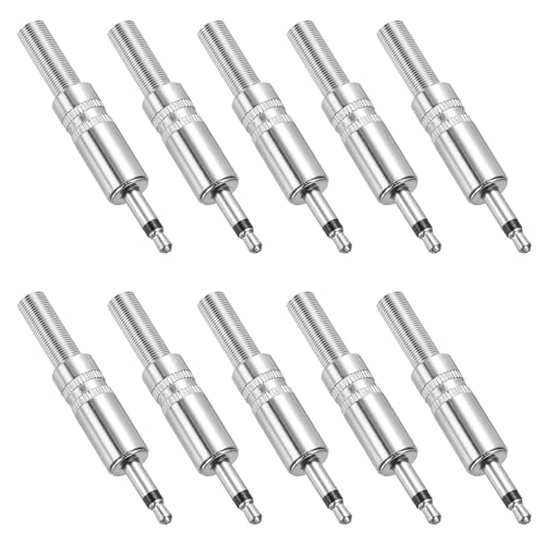 Image of sourcing map 10 Pcs 1/8" TS Audio Male Plug, 3.5mm Mono Jack Plug Adapter Replacement, 1 Pole Solder Jack Cable Connector for Speaker Microphone Guitar (Silver Tone)