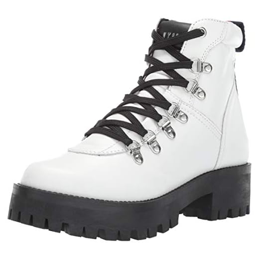Steve Madden Women's BAM Hiking Boot, white leather, 7.5 M US