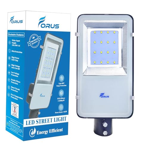 Image of Forus 60W LED Street Light Warm White - IP66 Waterproof Outdoor Lighting Fixture, Energy Efficient Road Lamp with 5-Year Warranty for Street, Garden, Parking Lot, Highway, Backyard - 1PC