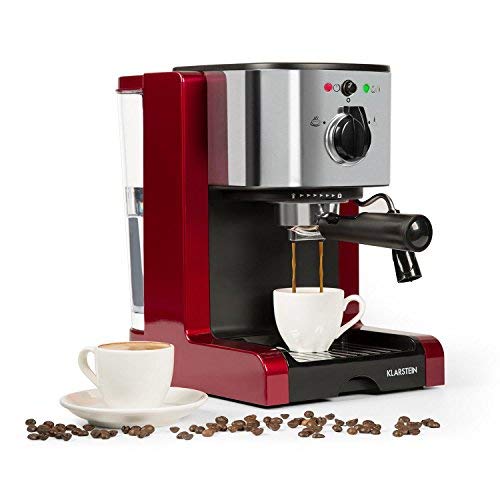 Klarstein Passionata Rossa 20 Espresso Machine • 20 Bar • Capuccino • Milk Foam • 1350W • Stylish Design for Modern Kitchens • Steam Nozzle for Frothing Milk and Preparing Hot Drinks • Red
