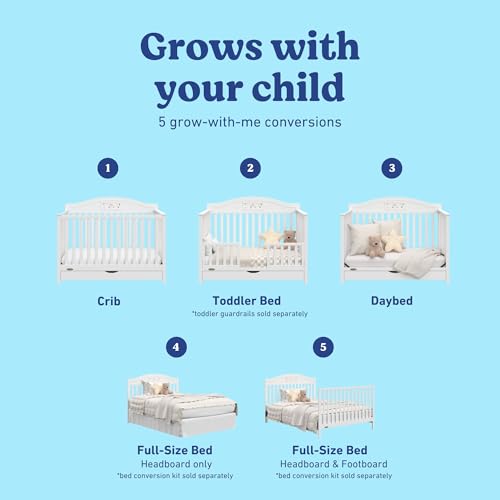 Graco Story 5-in-1 Convertible Crib with Drawer, White | GREENGUARD Gold Certified Wood Crib, Converts to Toddler Bed, Daybed, Full-Size Bed, Storage Drawer, Reversible Headboard - Image 5