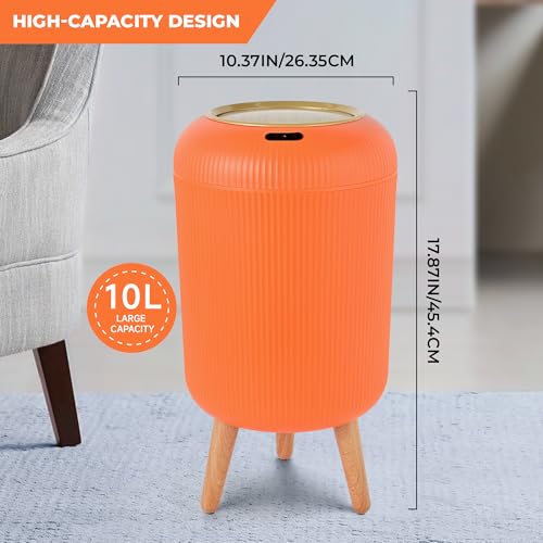 Image of Pukomc Smart Sensor Wastebasket, Convenient and Hygienic Easy to Use, Technology Sensor Waterproof Wastebasket Plastic Trash can for Kitchen, Bathroom, Bedroom, Living Room, Office and Outdoor Orange