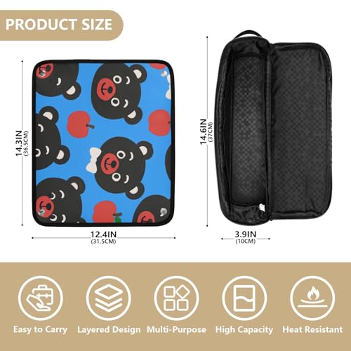 Bolsa de viaje portátil impermeable GuoChe con estampado de oso negro y manzana, con tapete resistente al calor para planchas de pelo miniatura 4