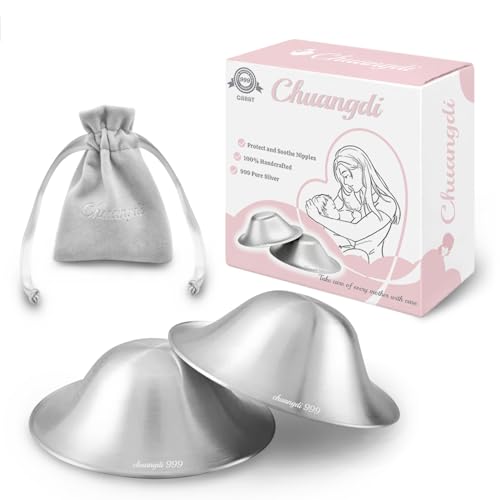 Chuangdi silverettes Nursing Cups - 999 Silver, Nickel Free，Handmade Healing for Breastfeeding, Soothes Sore and Cracked Nipples, silverettes Baby Birth Gift (Large)