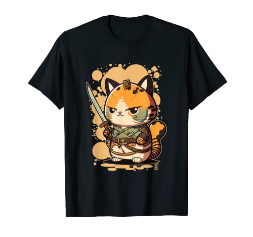Kawaii Samurai Kitten, Ninja Cat Warrior, Retro Japonés Camiseta