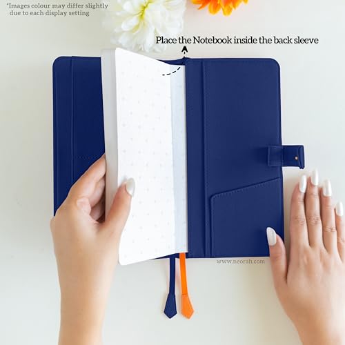 Image of NEORAH-PETITE Notebook SLEEVE with SNAP Button + Dotgrid JOURNAL|Faux Leather Sleeve + Penloop|2Front 1Back compartment|4 CardSlots|2 BookMarks|Gift Box- Fits any PETITE Softcover Notebook- DARK BLUE