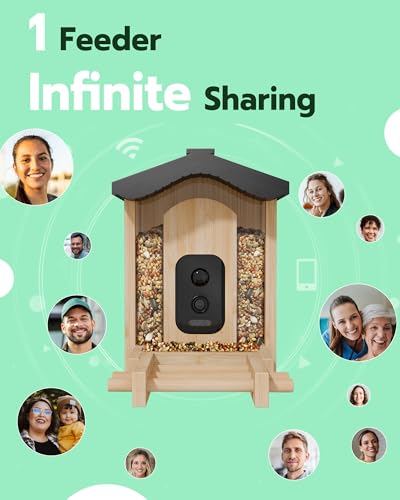 VISIOGEAR Bird Feeder with Camera, Smart Bird Feeder for Outdoors, Wild Birds Feeders with Solar Panel Bamboo Birds House Camera for Birdlovers, AI Auto Capture Birds & Real-time Notification (Gable)