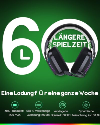 WESEARY Gaming Headset Wireless mit Mikrofon für PS5 PS4 PC Switch Handy – Ansicht 6