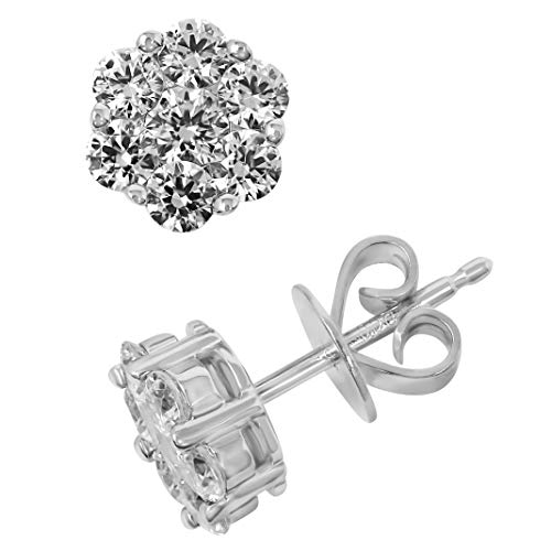925 Sterling Silver Cz Flower Stud Earrings, 2 Ct