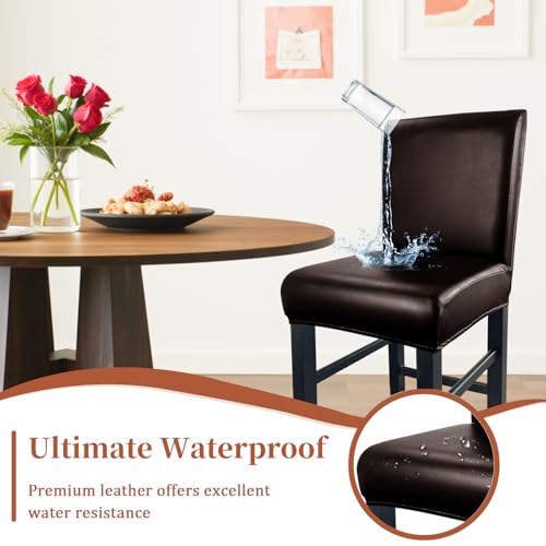 Image of PU Leather Bar Stool Covers with Backs Waterproof Bar Stool Chair Covers