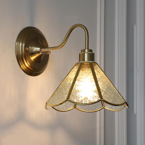 Aplique de Pared Vintage de Cristal con Base de latón, Acabado Dorado, lámpara de Pared Industrial Antigua para Dormitorio de niñas, baño, Sala de Estar, Pasillo de Granja.