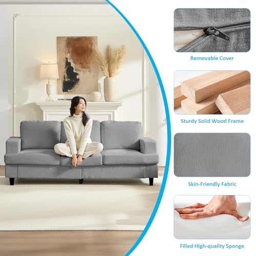 Image of Mjkone 3 Pieces Living Room Sofa Sets, 3 Seat 82 inch W Sectional Sofas Couch and Loveseat Sets with Armchair, Sofas Couches for Living Room Furniture Set, 3-Seater Sofa + Loveseat + Armchair, Light Grey