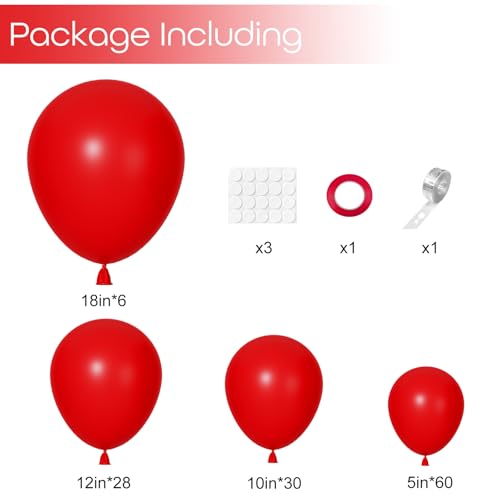 Image of Ouddy Party 129Pcs Red Balloon Arch Garland Kit in 18 12 10 5 Inch | Different Sizes Red Latex Balloons for Birthday Christmas Wedding Valentines Anniversary Baby Shower Party Decorations
