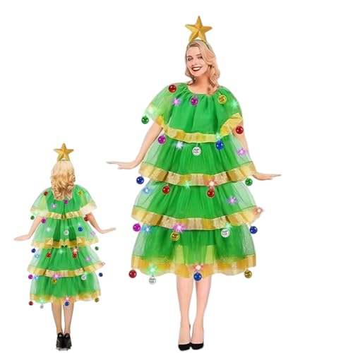 Image of Comebachome Funny Adult Christmas Tree Dress L, LED Light up Tulle Skirt with Star Headband Xmas Party