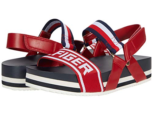 Tommy Hilfiger Women's Bennia Flat Sandal, Red Multi, 8