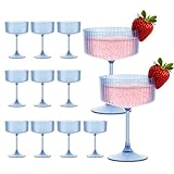 LEYIQU 12 vasos de plástico para martini, vasos de cóctel inastillables azules de 10 onzas con tallo, vasos de cóctel reutilizables para bar, margarita, whisky, ginebra, tequila, sin BPA