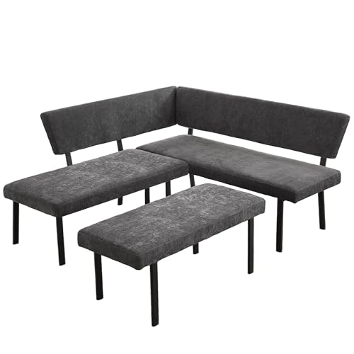 HIPIHOM Modern L-Shaped Dining Bench, 67 Inch Fabric...