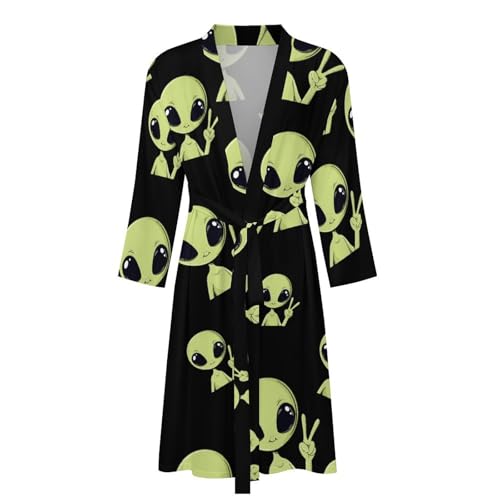 Peace Alien Mugshot Mens Robe Nightgown Lightweight Knee Long Bath Robe Spa Bathrobe Loungewear3