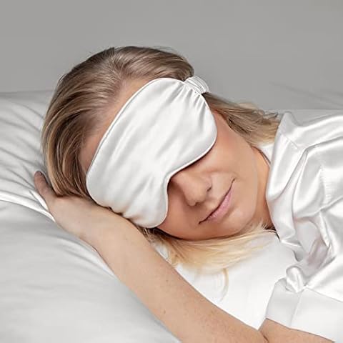 SILKSLEEK - Silk Eye Mask, 100% Pure Mulberry Silk Sleep Mask for Sleeping, 22 Momme Filled with 100% Pure Silk Floss, Skin-Friendly, Breathable, Super Soft & Comfortable (Pearl White) in Gift Box Cover