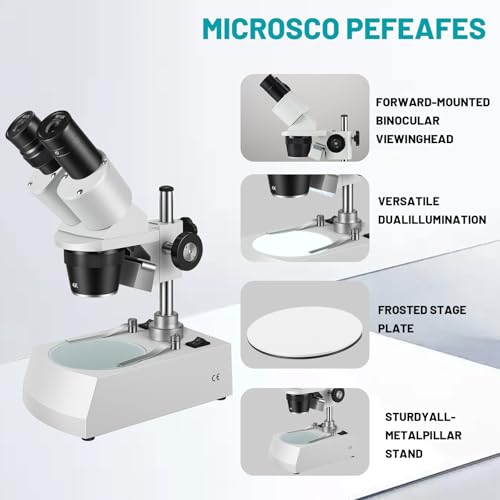 Image of Stereo Microscope，Binocular Microscope, WF10x and WF20x Eyepieces, 10X-80X Magnification, Upper and Lower LED Light Source, Pillar Stand,120V Power Supply and Lithium Battery