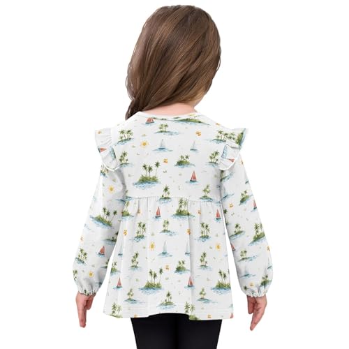Palm Trees Sailboat Sun Girls Shirts Cotton Long Sleeve Ruffle Toddler Tee Tops4