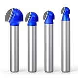 MEIGGTOOL 4PCS Core Box Router Bit Kit, 1/4-Inch Shank Round Nose, Round Groove Milling Cutter Tool,...