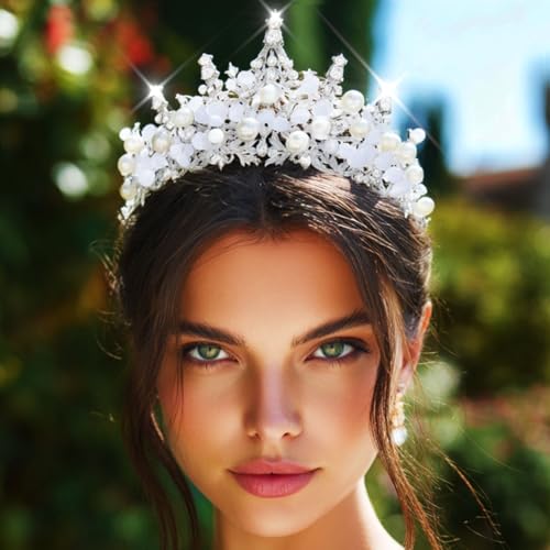 Kilshye Pearl Tiara Silver Wedding Crown Bridal Prom Hair Accessories for Women