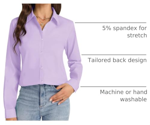 Image of J.VER Button Down Shirts for Women Stretch Collared Long Sleeve Dress Shirt | Business Casual, for Work Office, Meetings, Dinner, Dates, Travel, Leisure, Elegant, Workout, Social Gathering, Commute