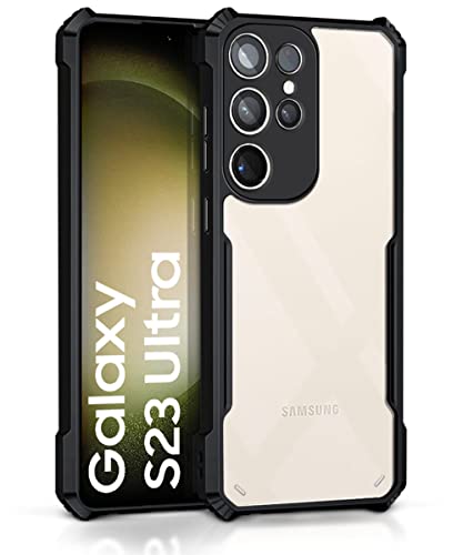 Image of WOW IMAGINE Shock Proof Clear Protective Back Case for Samsung Galaxy S23 Ultra 5G - AirEDGE Technology | 360 Degree Camera Protection | Transparent Hybrid Back Case Mobile Cover - Black