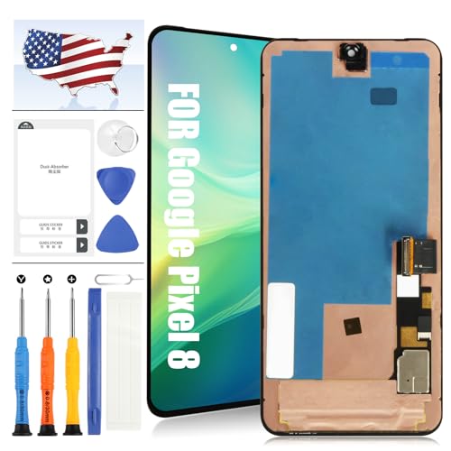 Google Pixel 8 5G GKWS6�AG9BQD LCD�f�B�X�v���C�pOLED�X�N���[�������AGoogle Pixel 8�p�^�b�`�X�N���[���f�W�^�C�U�[�A�Z���u���C���L�b�g-�u���b�N�t���[���Ȃ�-�c�[���t��