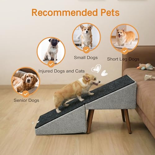 Image of Dog Ramp for Bed and Couch,Wooden Foldable Dog Ramp,17 Inch Working Height, Non-Slip Ramp with Replaceable Carpet for Small Senior Dogs, Furniture Ramp Protect Joints(Gray XL 17 inch H)
