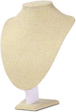 Flexzion Linen 3D Necklace Jewelry Display Bust Stand - 3-Dimensional Freestanding Pendant Chain Chokers Lockets Holder Storage Organizer Figure, 11 inch (Beige)