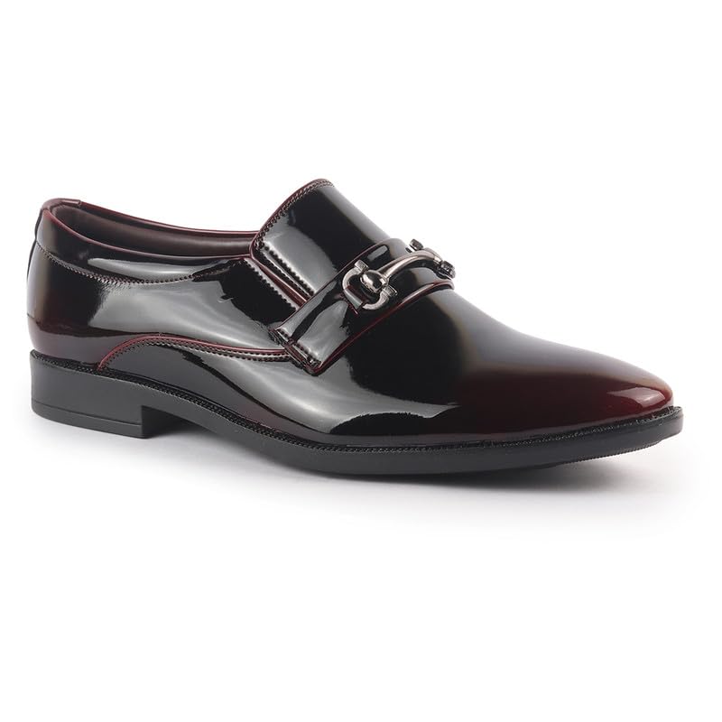 Image of FAUSTO Men Horsebit Buckle Patent Leather Party Formal Slip On Shoes | Extra Cushioned Insole Tuxedo Loafers for Wedding, Reception, Cocktail