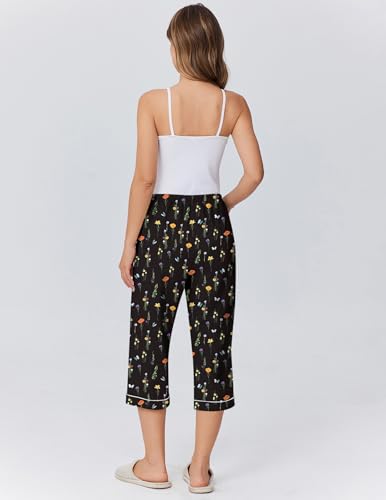 Image of Ekouaer Womens Pajamas Pants Capri Pj Bottoms with Pockets Sleep Pants | Comfy Drawstring Printed Soft Lounge Pants for Home, Daliy Wear