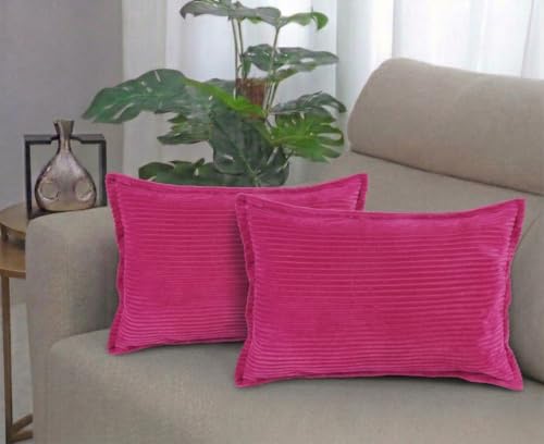 Image of RD TREND Corduroy Self Stripe 250 GSM Rectangular 18x 28 Inches Cushion Covers Set of 2 | Throw Pillow Covers for Sofa, Bed & Living Room | Perfect for Home Decor Magenta