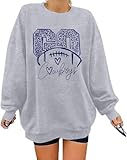 LUKYCILD Game Day Sweatshirt Football Shirt: Women Sunday Funday Football Season Long Sleeve Shirt Soccer Fans Pullover Grey