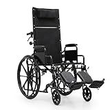monicare High Back Foldable Transport Wheelchair for Adults 300-lbs Heavy-Duty Folding Self-Propelled Wheel Chair with Removable Headrest Swing-Away Adjustable Footrest, Black 18.5-inch Reclining Seat