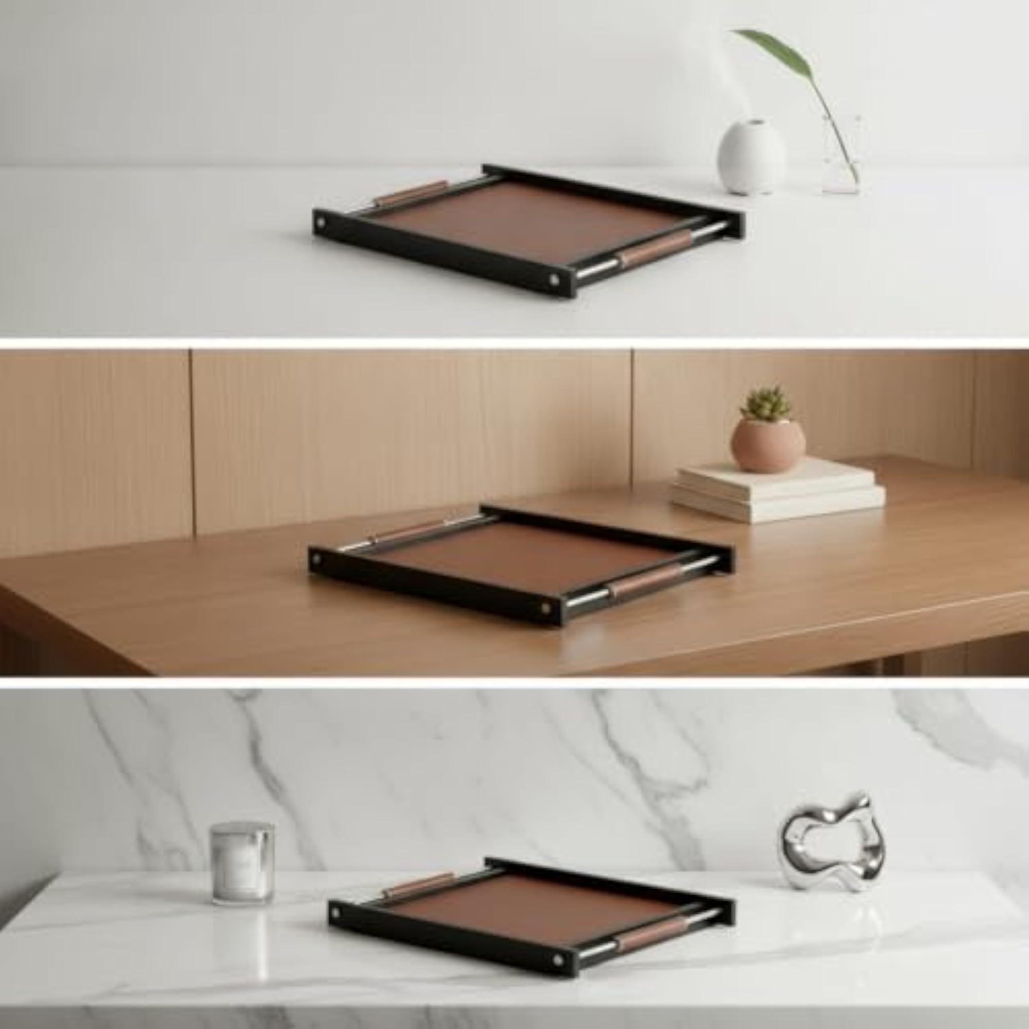 Rectangular Decorative Tray with Handles, Elegant Design