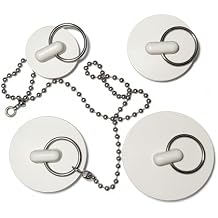 4 Pack Rubber Drain Stoppers with 1 Chain Assorted Sizes Sink and Bathtub Drain Plug Set with Pull Ring Leak-Resistant Water Stopper for Kitchen, Bathroom, Laundry, and Utility Sinks