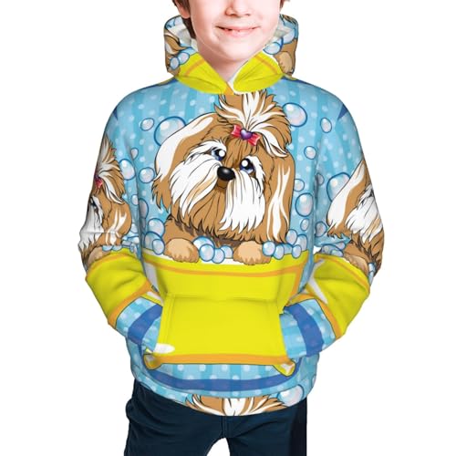 Dog Takes a Bath in the Bathtub Kids Pullover Hoodies Boys Sweatshirts Girls Athletic Clothes with Pocket2