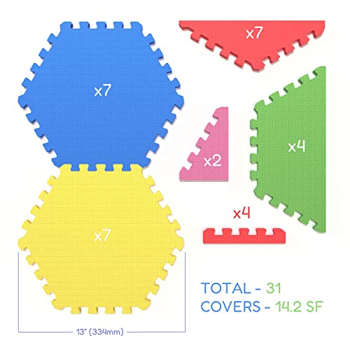 image for Angels 31 pcs Foam Play Mats, Colorful Hexagon Interlocking Puzzle pla
