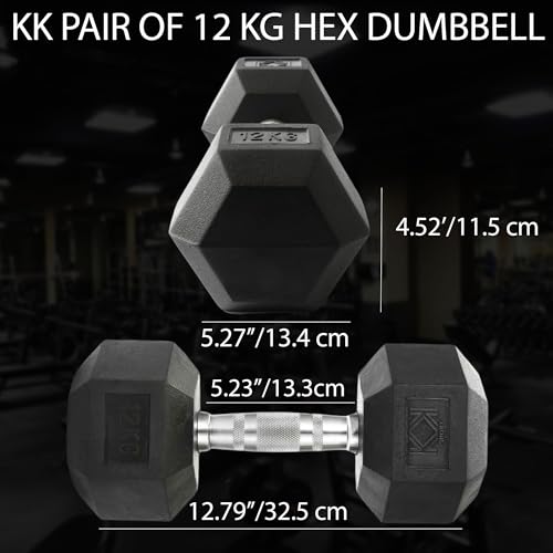KK Hex Dumbbell Set - Dumbbell Weights For Weight Training - Hex Dumbbells Set With Rubber-Coated Heads, Stainless-Steel Core & Knurled Chrome Handle - Image 3