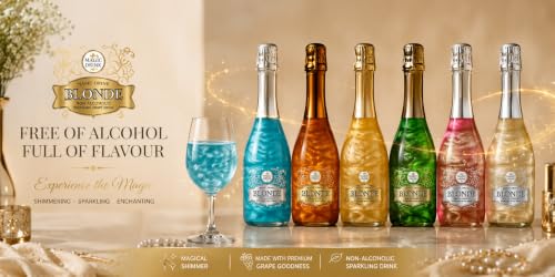 Image of Blonde Magic Drink Sparkling Grape Drink, 750 ml | Premium Non-Alcoholic Celebration Beverage with Magical Shimmering Effect | Perfect for Parties, Gifting & Special Occasions (Silver - 750ml)