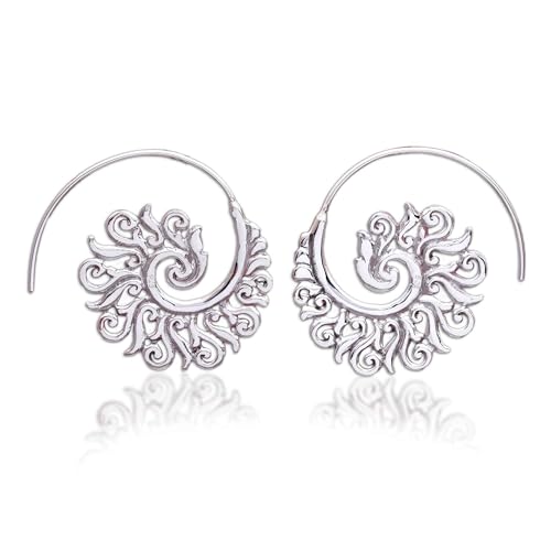 NOVICA Artisan Handmade Sterling Silver Halfhoop Earrings 925 from Indonesia [1.3 in H x 0 in W x 1.1 in D] ' Spiral Beauty'