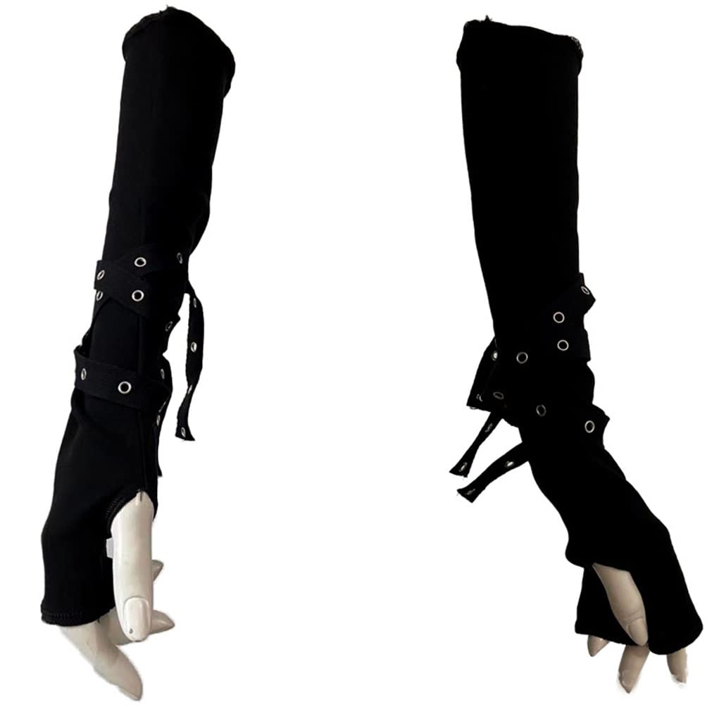 Black Arm Sleeves for Women Mall Goth Steampunk Arm Warmers Punk Accessories Buckles Gloves