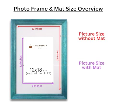 Image of 8 x 12 inch Wooden Photo Frame with Mat, Blue Photo Frame 8 x 12 inch with Mat or 12 x 18 inch without Mat for Wall Decoration, Gallery Walls, Best Wooden Photo Frames for Posters and Photos